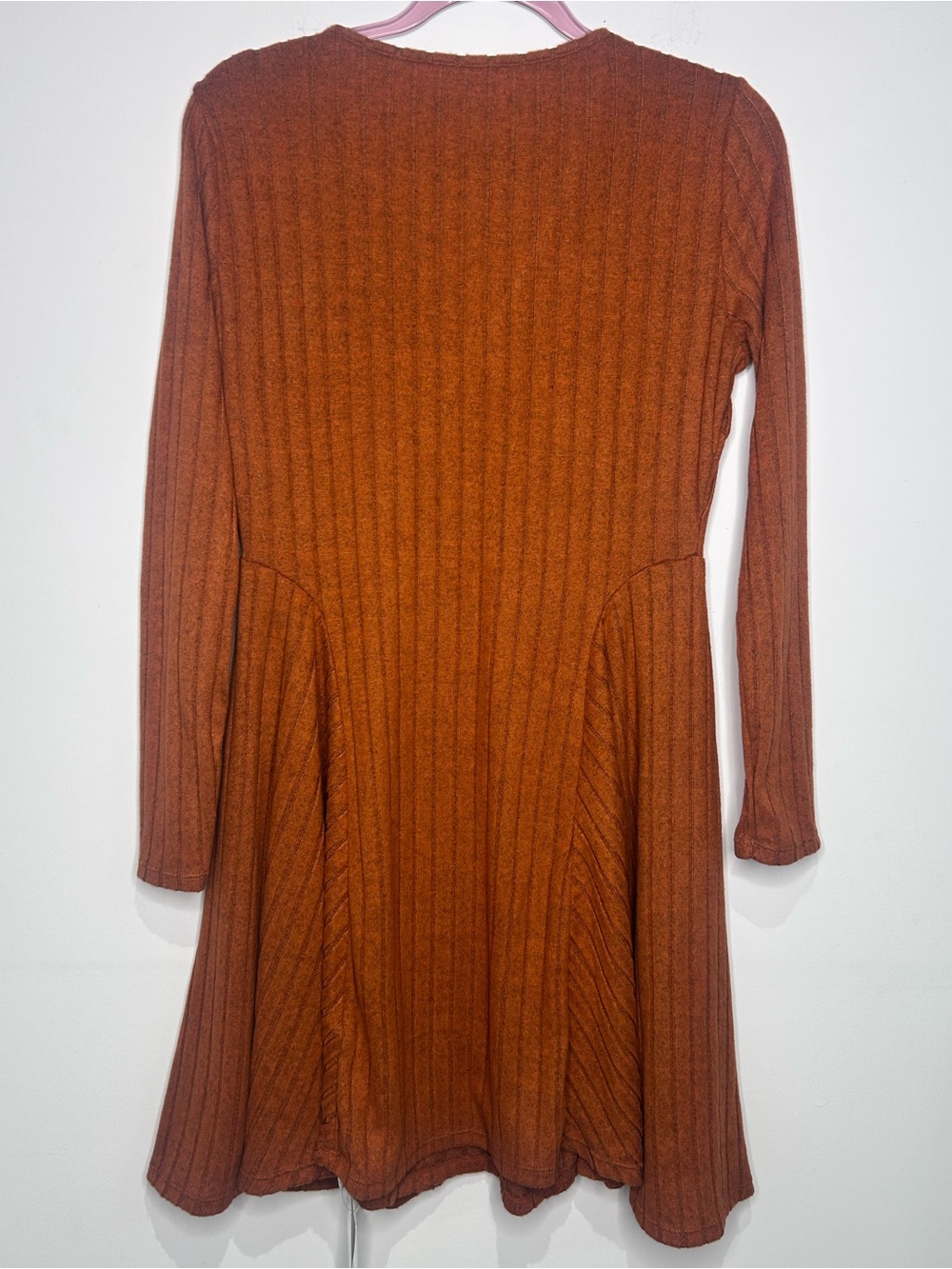 NWT Halara Ribbed Knit V-Neck Fit & Flare Mini Dress Earthy Brown Large - Picture 6 of 8